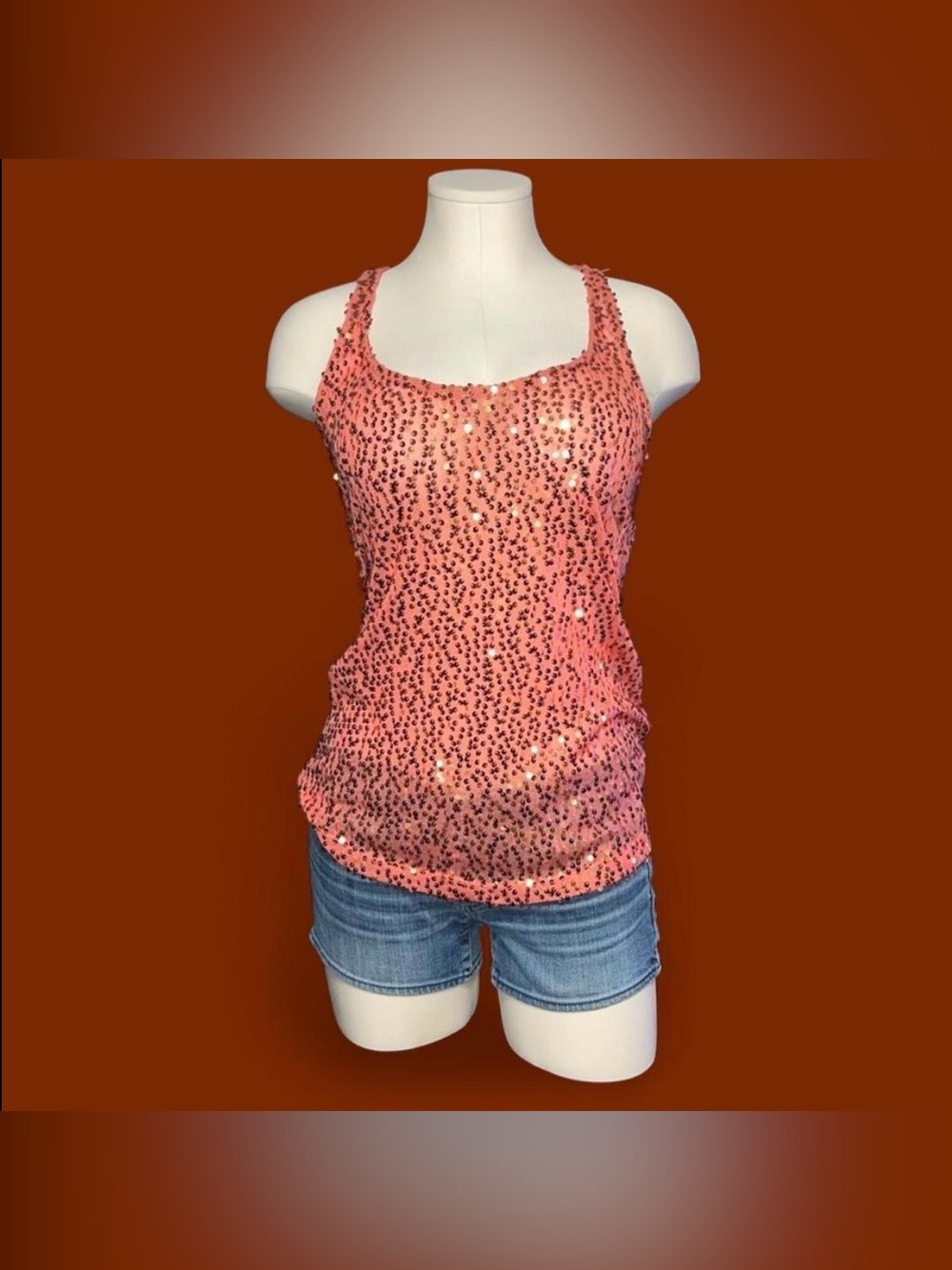 Charlotte Russe Coral Sequin Tank Top